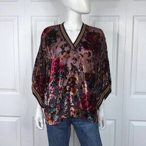 DIXIE women's velvet floral print blouse small